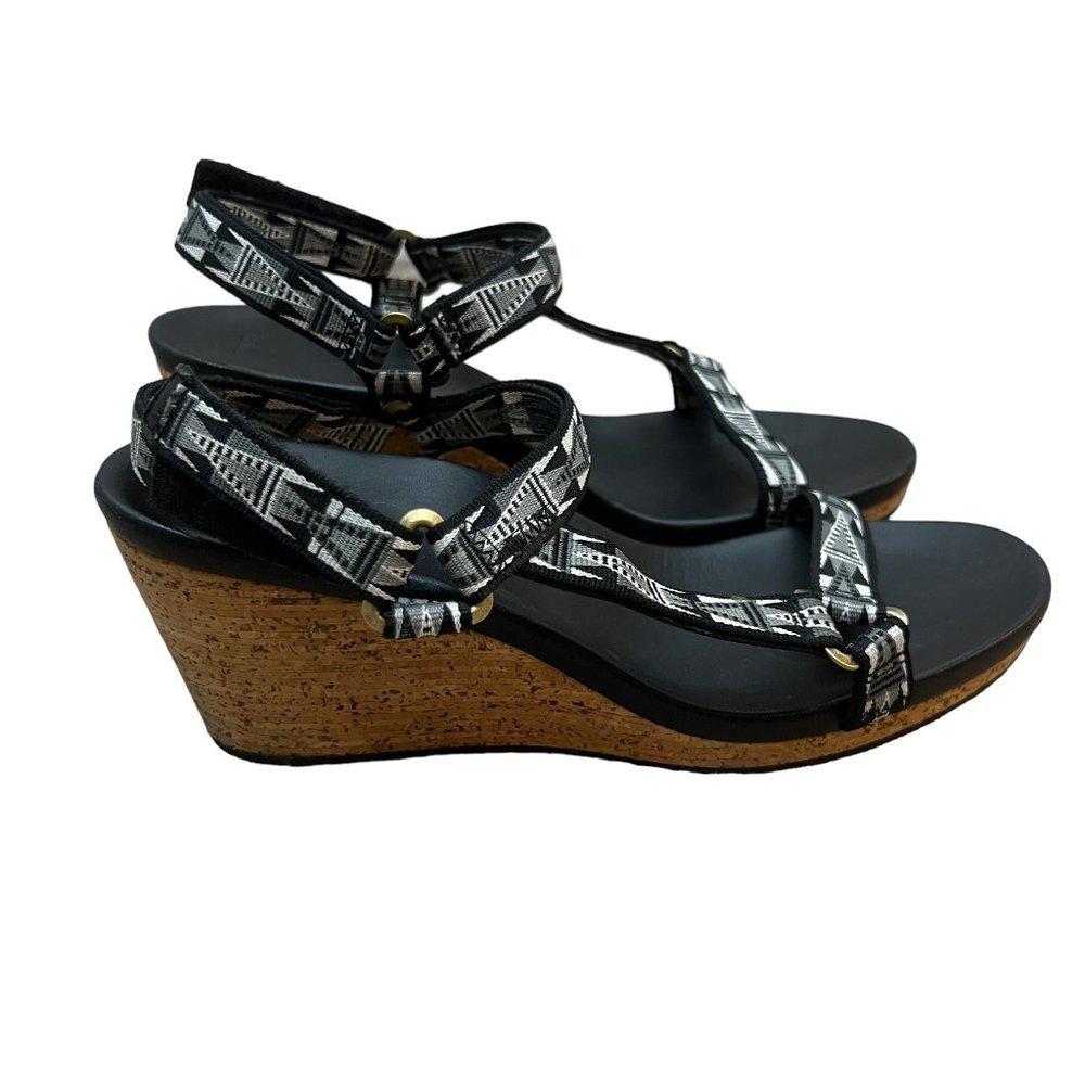 Teva Arrabelle Cork Wedge Sandals Size 10 Universal Mosaic Black Ankle Strap